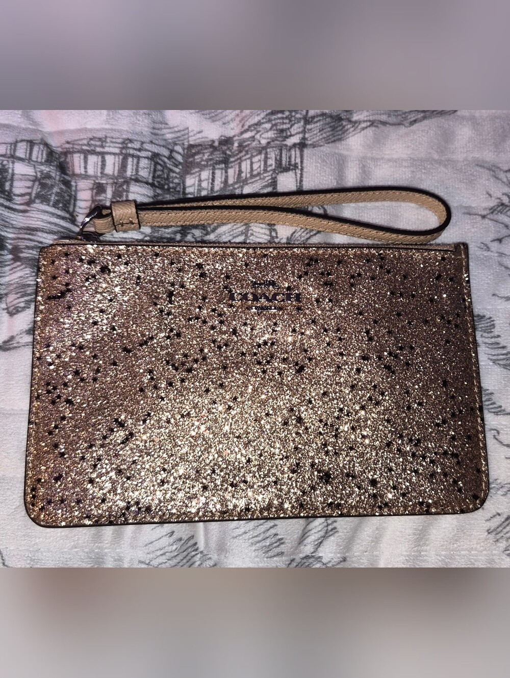 Coach Glitter Wristlet Clutch in Rose Gold